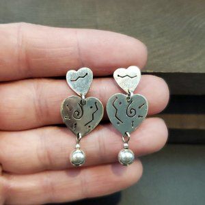 925 Sterling Silver Whimsy Hearts Dangle Earrings
